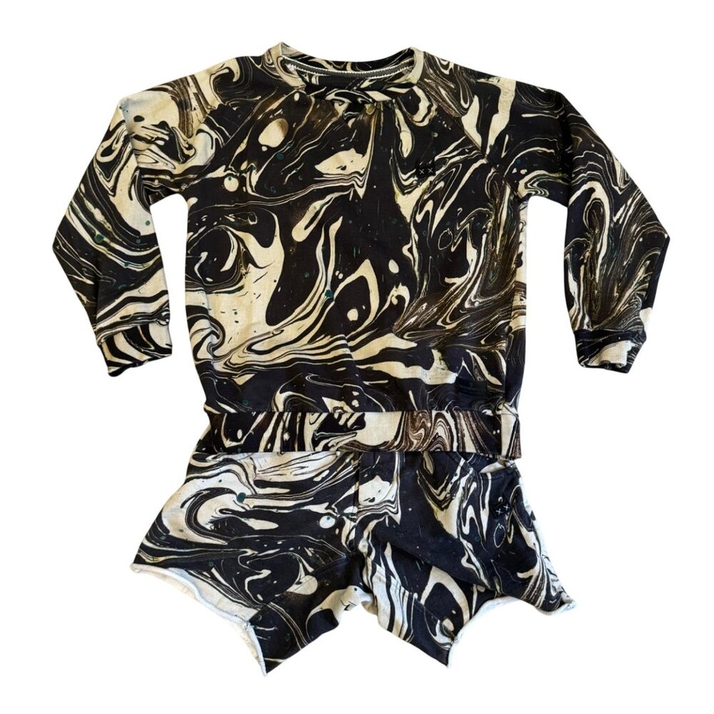 Munsterkids Marble Print Shorts & Sweatshirt Set outfit